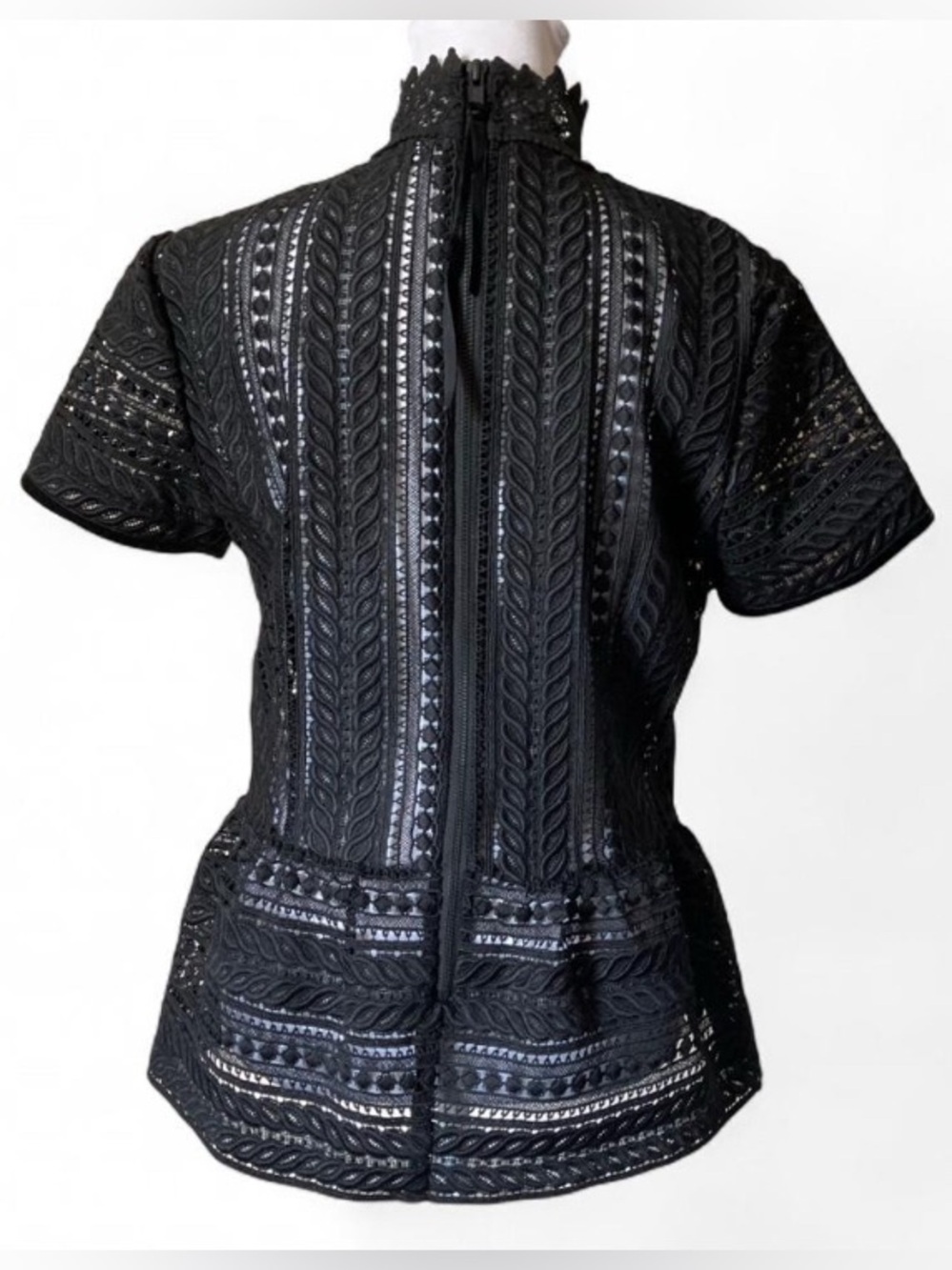 Perseverance London Black Lace Victorian High Neck Peplum Blouse Size 10 - Picture 3 of 11